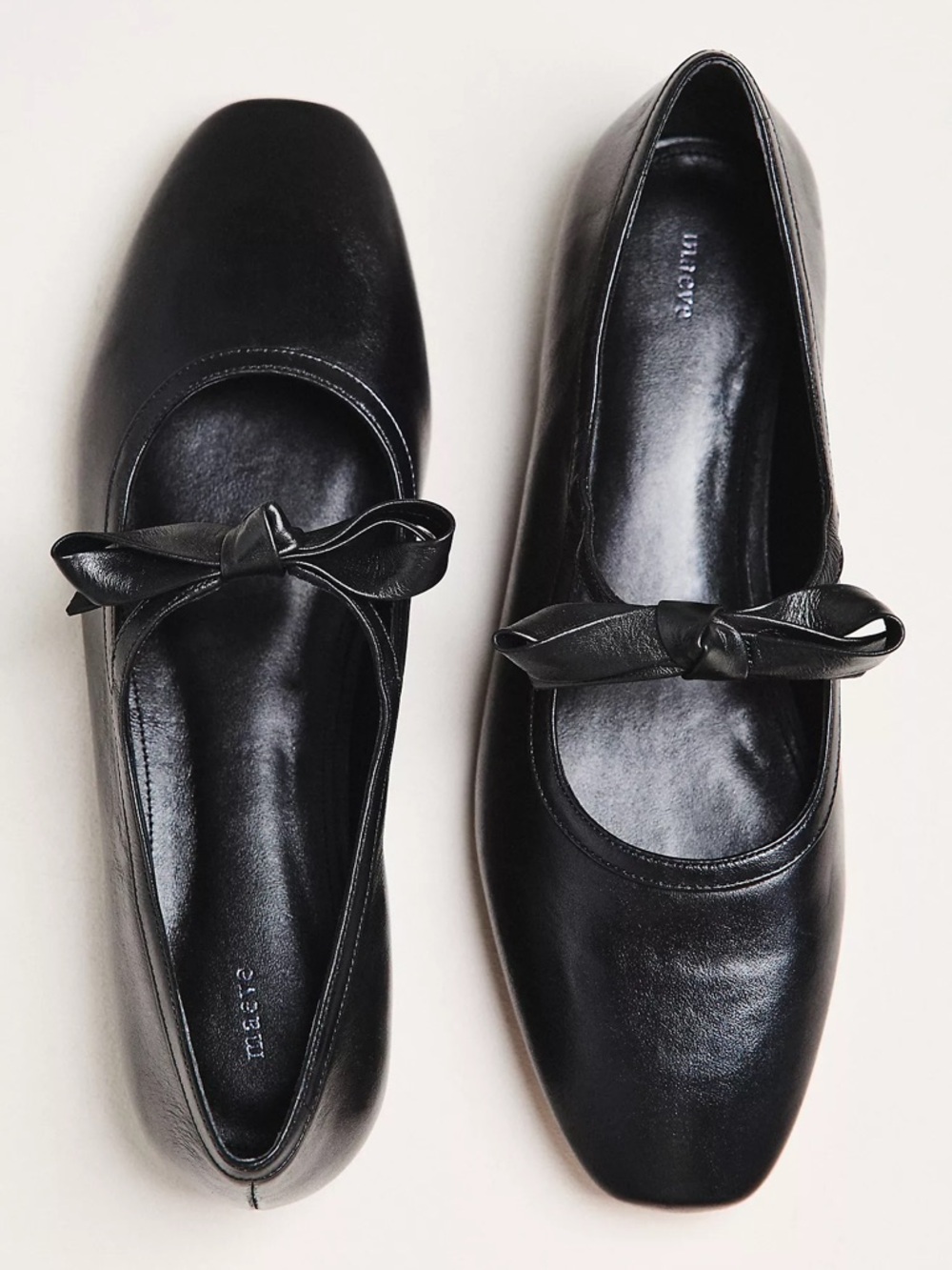 Maeve Black Leather Bow Mary Jane Flats